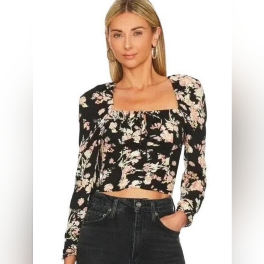 NWOT Free People Floral Black Top